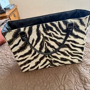 Striking Black and White Zebra Tote with Textured Finish